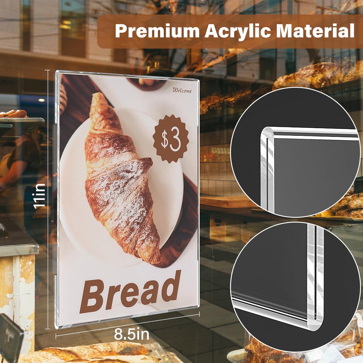 YYSWIIN Acrylic Sign Holder 8.5 x 11 wall mount,Clear Plastic Poster Holders with 3M Tape,Durable Plexi Frame for Office,Store,Home,Cafe, Restaurant (6 Pack)