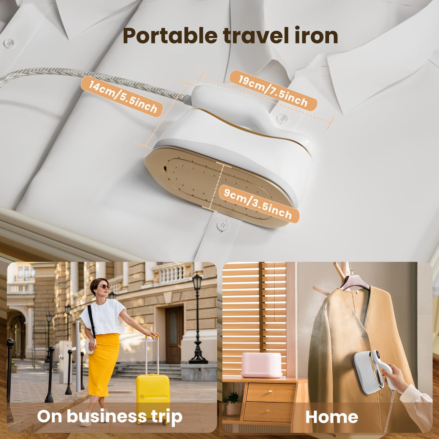 Mitdir Portable Clothes Steamer 175x80mm Ceramic Glaze Panel Iron LCD 220ml Water Tank 1200W & 15s Fast Heat Up 4-speed Steamer for Clothes of all Fabrics Dry&Wet Iron for Home Travel Business Trip