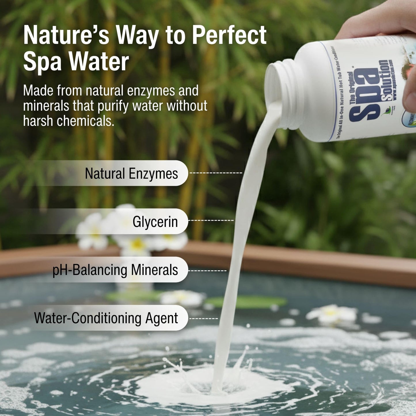Spa Solution Original All in-One, All Natural, Enzyme Based, Non Toxic, Non Allergenic, Environmentally Friendly, Hot Tub Water Conditioner 16oz
