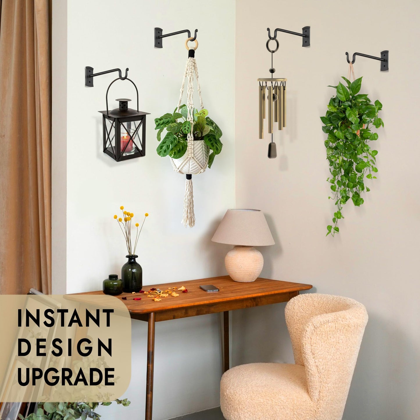 RTZEN Plant Hanger Shepards Hook - Hand Forged Heavy Duty Wrought Iron Wall Decor - Indoor or Outdoor Shepherds Hook Hanging Bracket for Bird Feeders Lanterns Baskets and Wind Chimes - 2 Pack