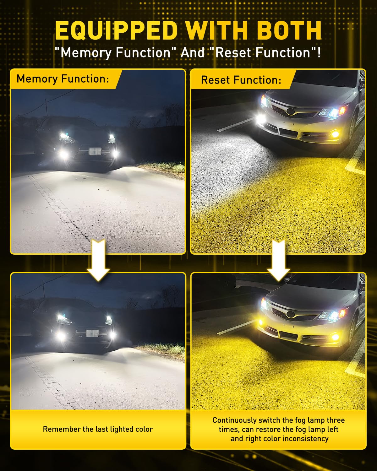 AUXITO H11 H8 H16 Switchback LED Fog Light Bulbs, 6500K White/3000K Amber Yellow, 8000LM 500% Brightness, Dual Color White Yellow Driving Fog Lights, Non-polarity, Pack of 2