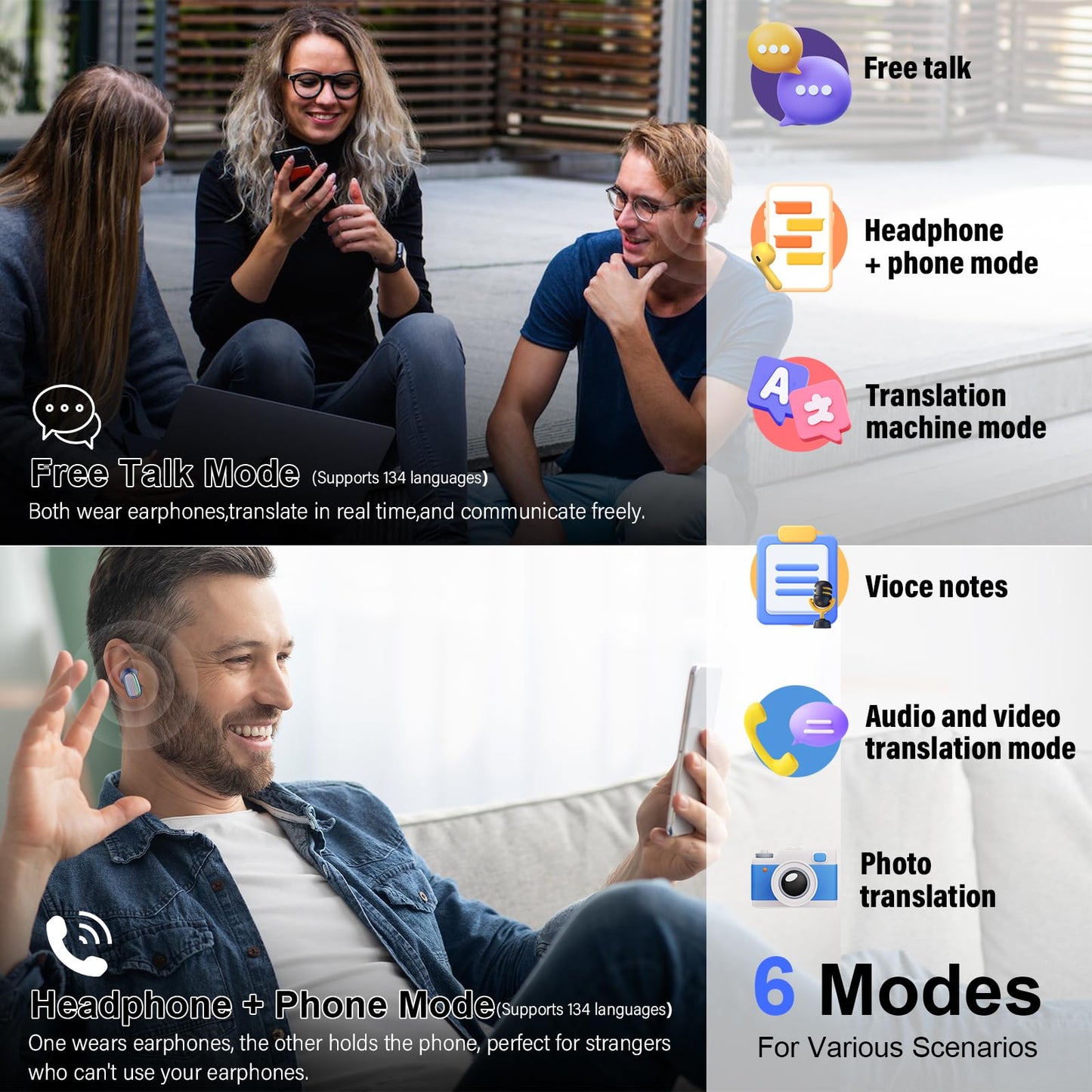 164 Language/6 Translation Modes Translator Earbuds, Bluetooth 5.4 Translation Device for Travel Business Learning, Blue