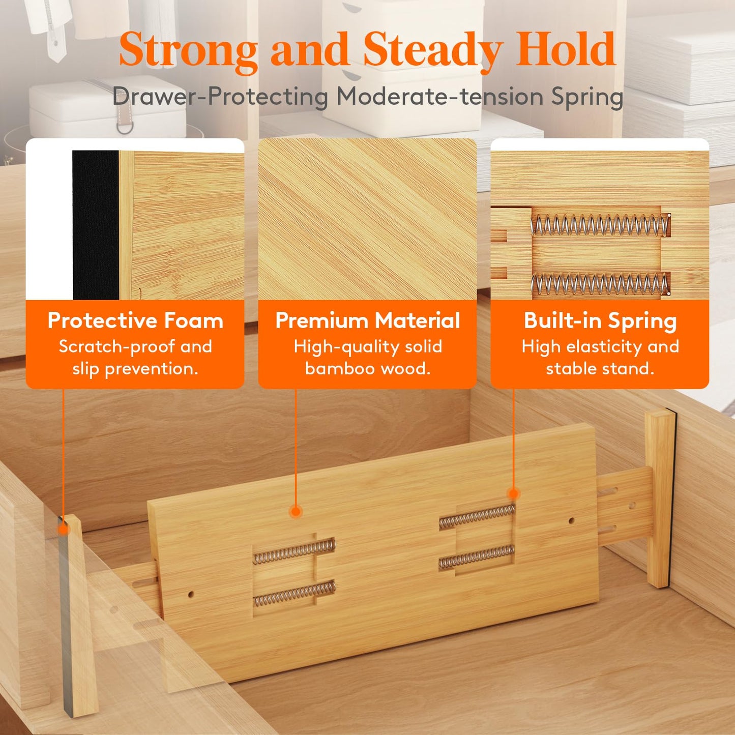 Lifewit Bamboo Drawer Dividers, Adjustable Clothes Drawer Organizers, Expandable Dresser Separators in Bedroom/Bathroom/Kitchen/Office Organization and Storage, 5" High 17.5-22.0" Long, 6 Pack