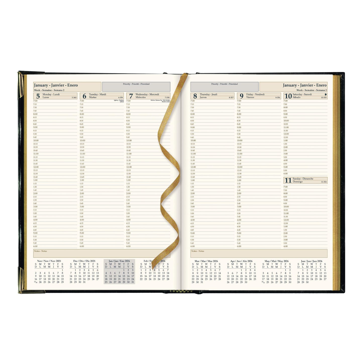Brownline® 2026 Executive Weekly Planner, Appointment Book, 12 Months, January to December, Sewn Binding, 10.75" x 7.75", Assorted Colors, Trilingual (CBE512.ASX-26)