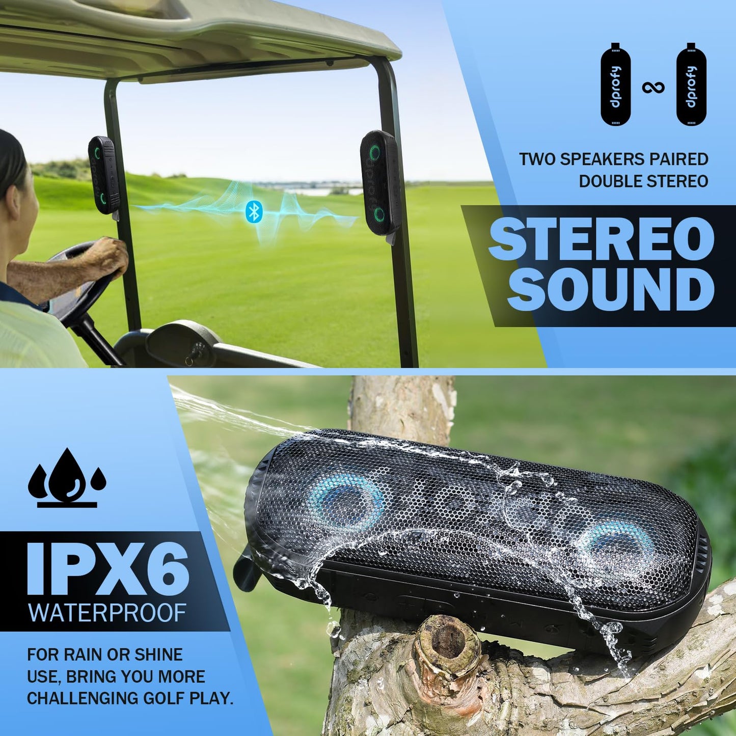 New Play 2 Rounds of Golf, Magnetic Bluetooth Golf Speaker Golf Cart Speaker, Stereo Sound Portable Pro Wireless Waterproof Speaker with Rich Bass, Golf Accessories Golf Gifts (with Light)