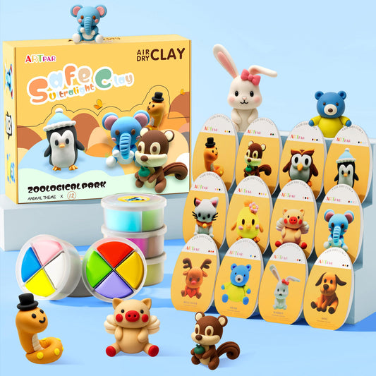 ARTPAR Air Dry Clay Kits for Kids-Modeling Magic Clay,12 Animals DIY Molding Clay Art Crafts Set,Ultra Light & Soft, Safe & Non-Toxic with Sculpting Tools & Tutorials, Unique Gifts for Boys & Girls