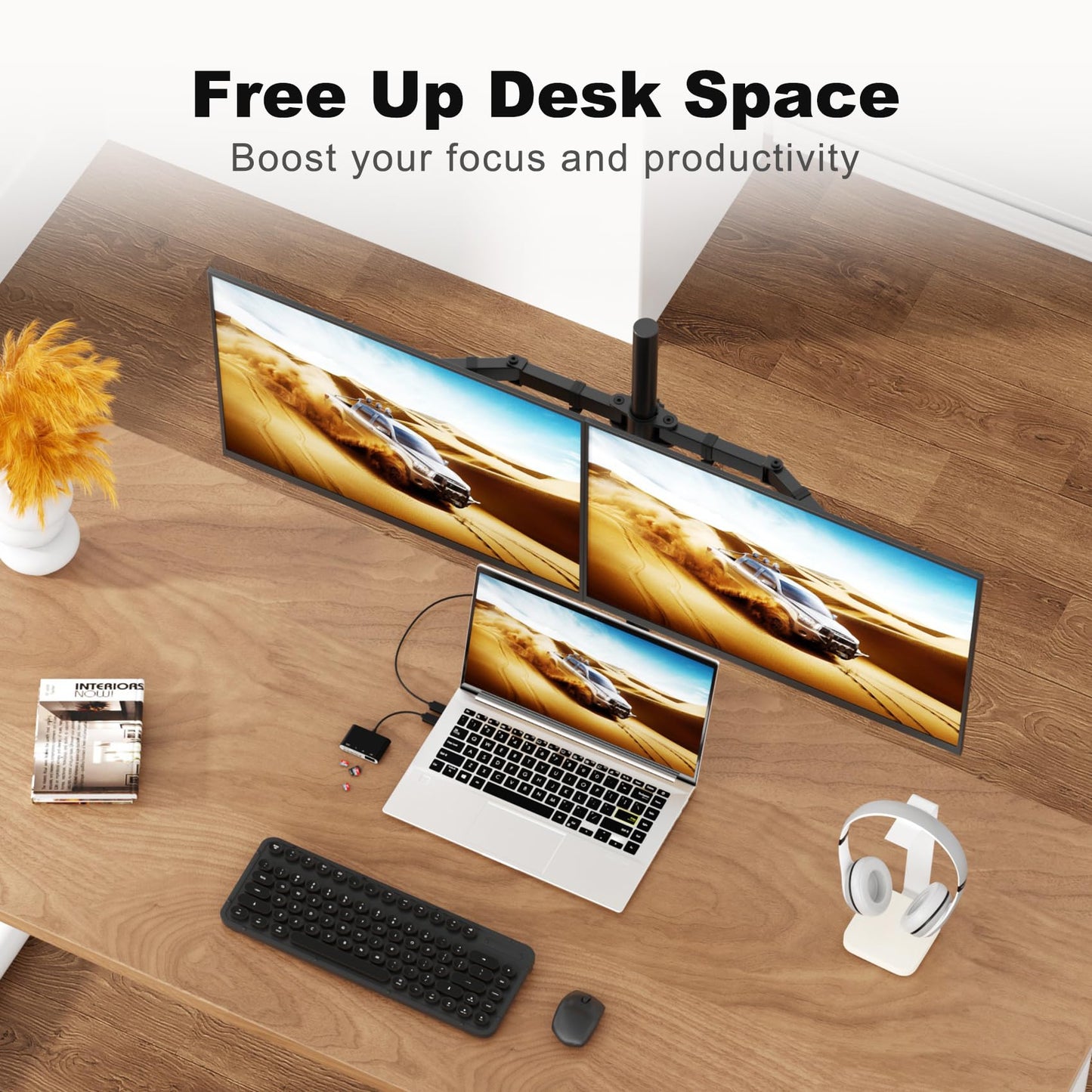 Suptek Dual LED LCD Monitor Stand up Desk Mount Extra Tall 31.5" Pole Heavy Duty Fully Adjustable Stand for 2 / Two Screens up to 27 inch (MD6842)