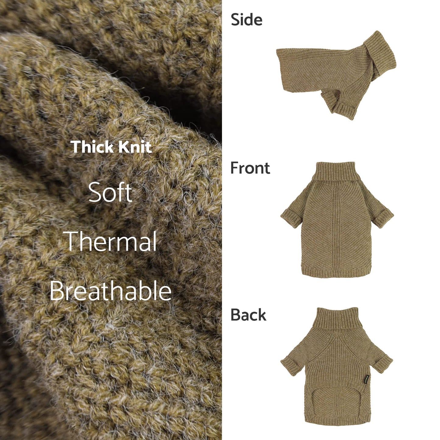 Fitwarm Thermal Knitted Dog Sweater Doggy Winter Coat Pet Clothes Doggie Turtleneck Jacket Puppy Outfits Cat Sweatsuit Sage Green X-Large
