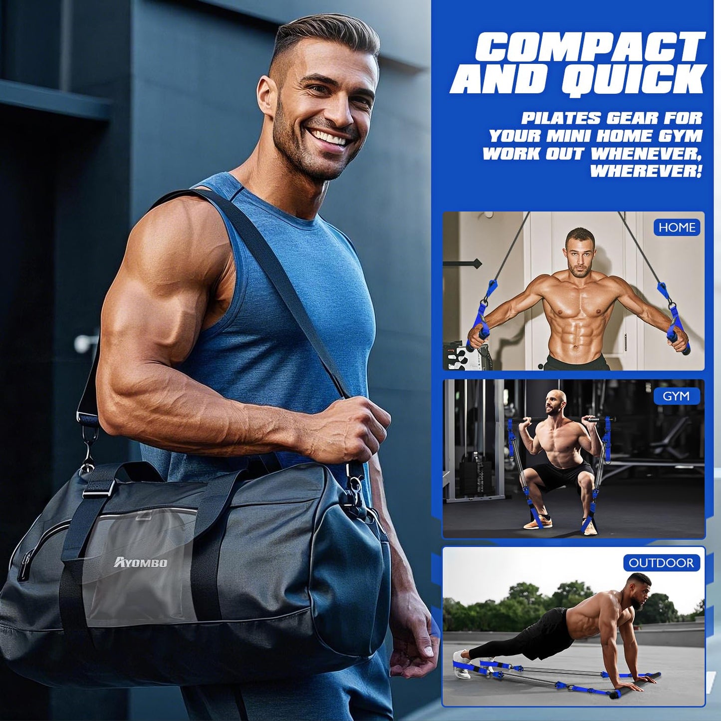 Ayombo Pilates Equipment, Heavy Duty Pilates Bar Kit with Resistance Bands, 270lbs Adjustable Portable Gym Home Workout Equipment for Men, for Legs, Waist, Arm, Abs, Chest Muscle Strength Training