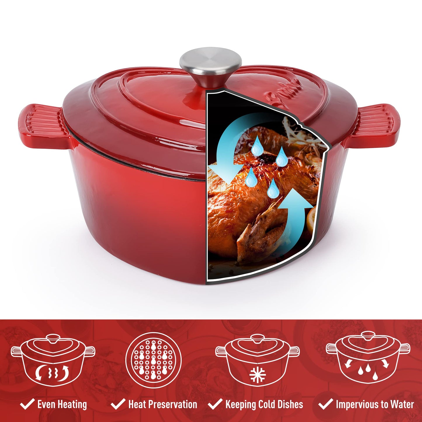 MIAMIO - Enameled Cast Iron Dutch Oven in Heart Shape Non Stick Pot/Gift for Christmas, Suitable for all Heat Types + Oven (3 L, 24 cm)