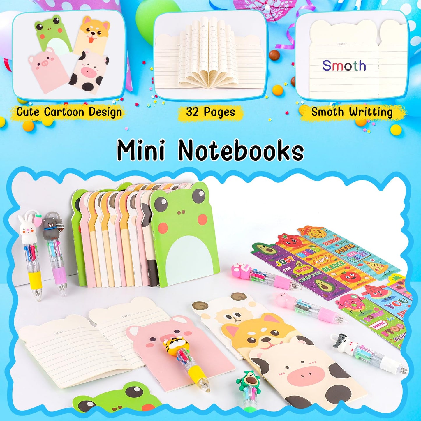 Stationery Party Pack, 24 Pack Birthday Goodie Bags with Multicolor Pen Mini Notebooks for Goodie Bag Classroom Gifts Class Rewards Prizes