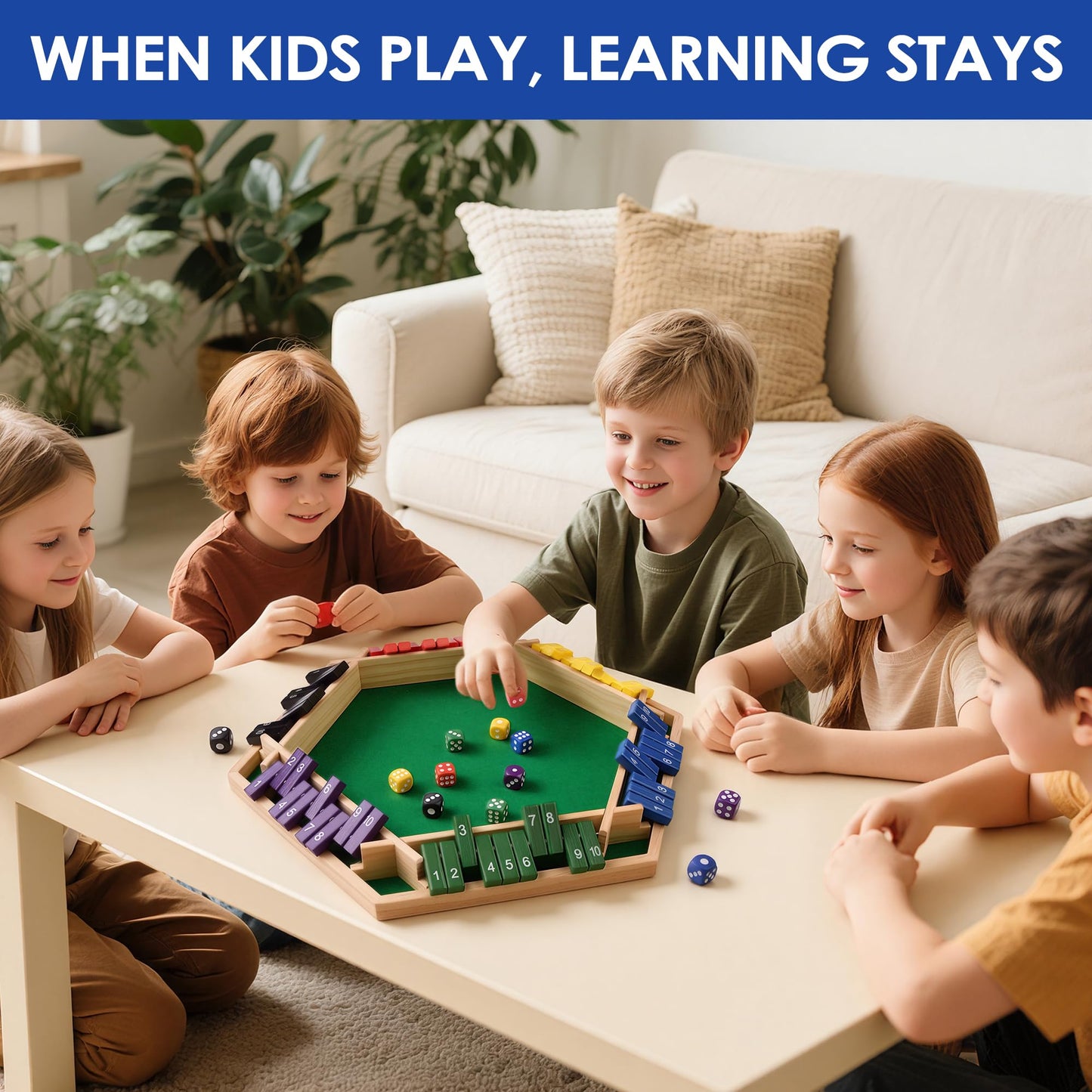 Kiapeak 1-6 Players Shut The Box Dice Game, 10 Numbers Traditional Wooden Pub Bar Board Gam for Classroom, Party, or Pub