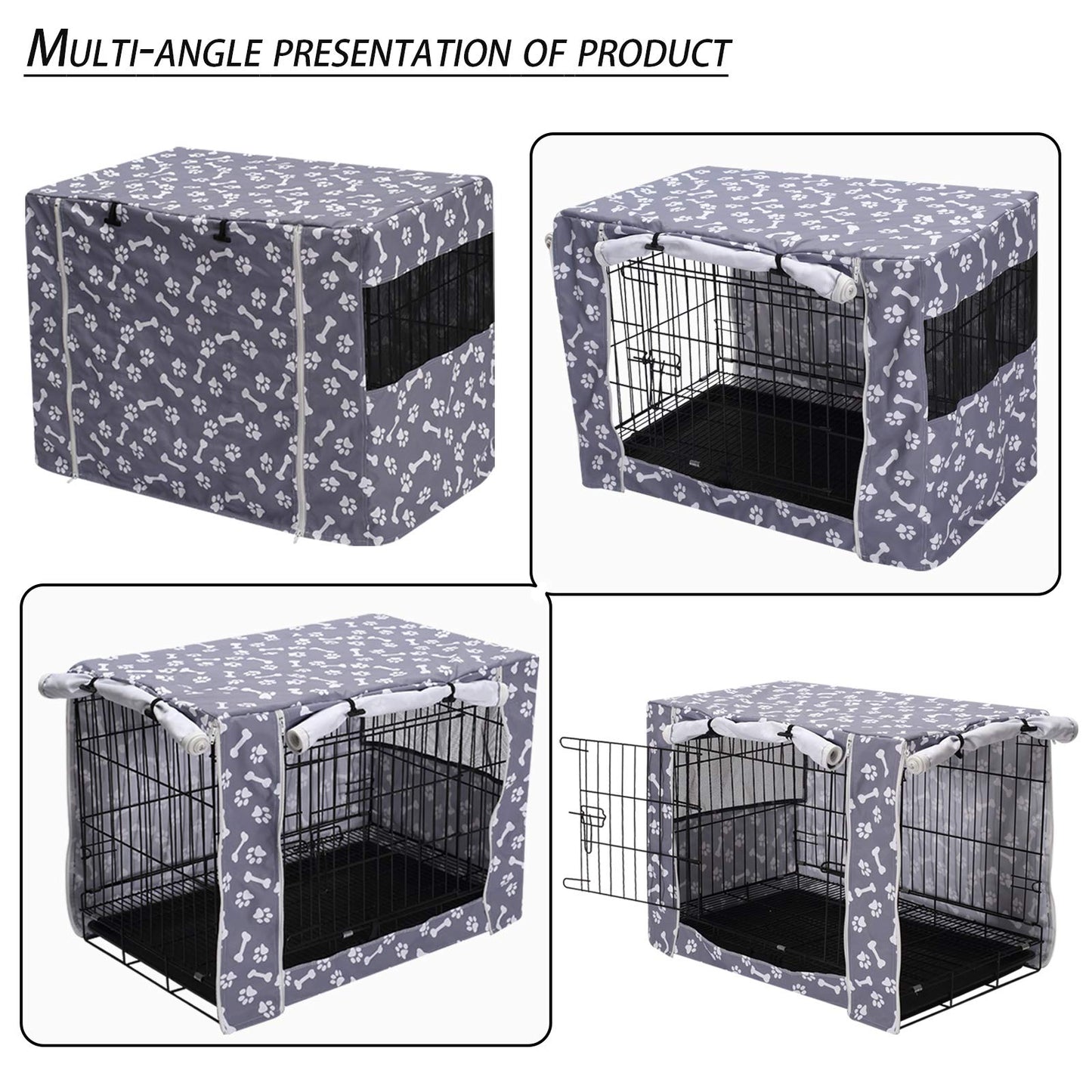 Pethiy Dog Crate Cover Durable Polyester Pet Kennel Cover Universal Fit for Wire Dog Crate - Fits Most 42 inch Dog Crates - Cover only-Sky Gray-42