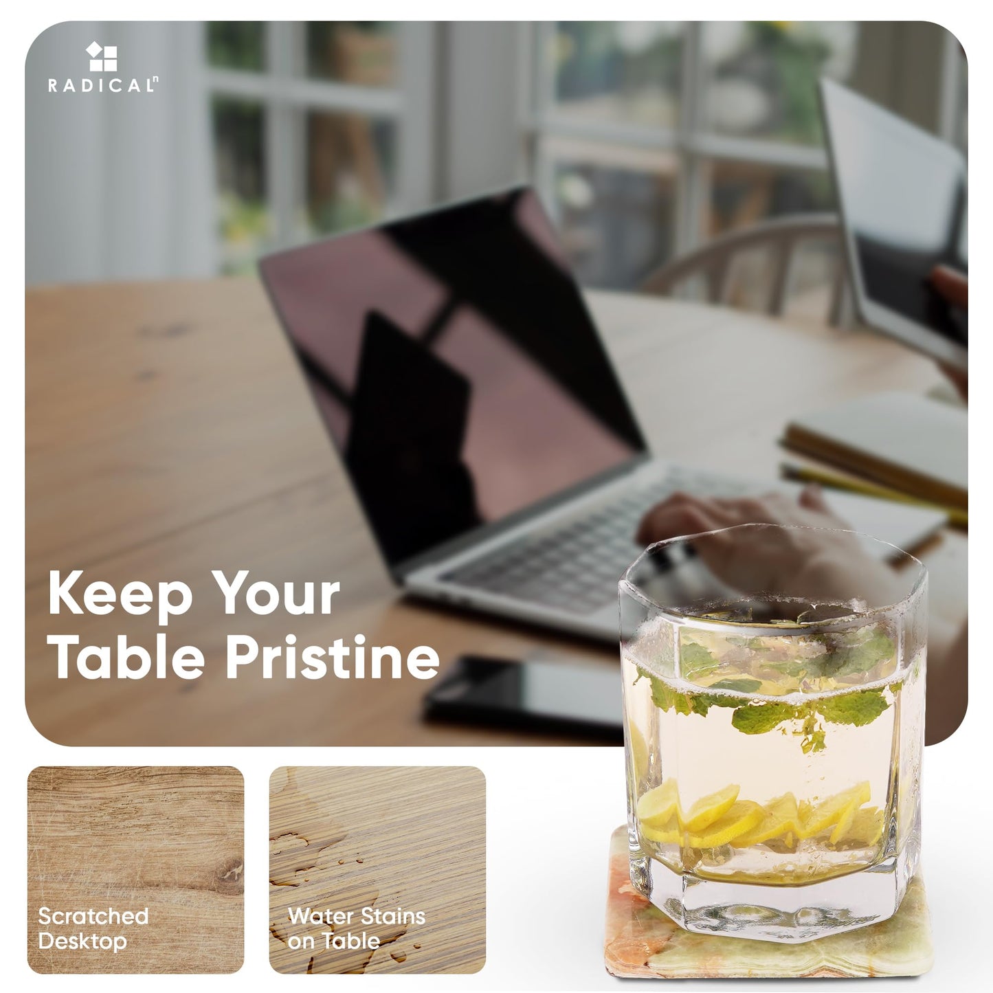 Radicaln Marble Coasters for Drinks Green Square 3.5 Inches Handmade Outdoor Coasters for Patio Table & Table décor - Housewarming Gift for Home & Kitchen