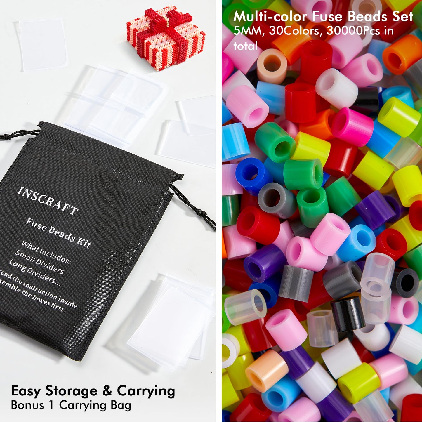 30,000 Fuse Beads Kit-30 Individual Packs of Iron Beads Set with 3 Pegboards, 5 Ironing Paper, 10 Patterns, Gifts for Birthday Christmas, Multicolor 5mm Melty Beads Bulk Refill Kit