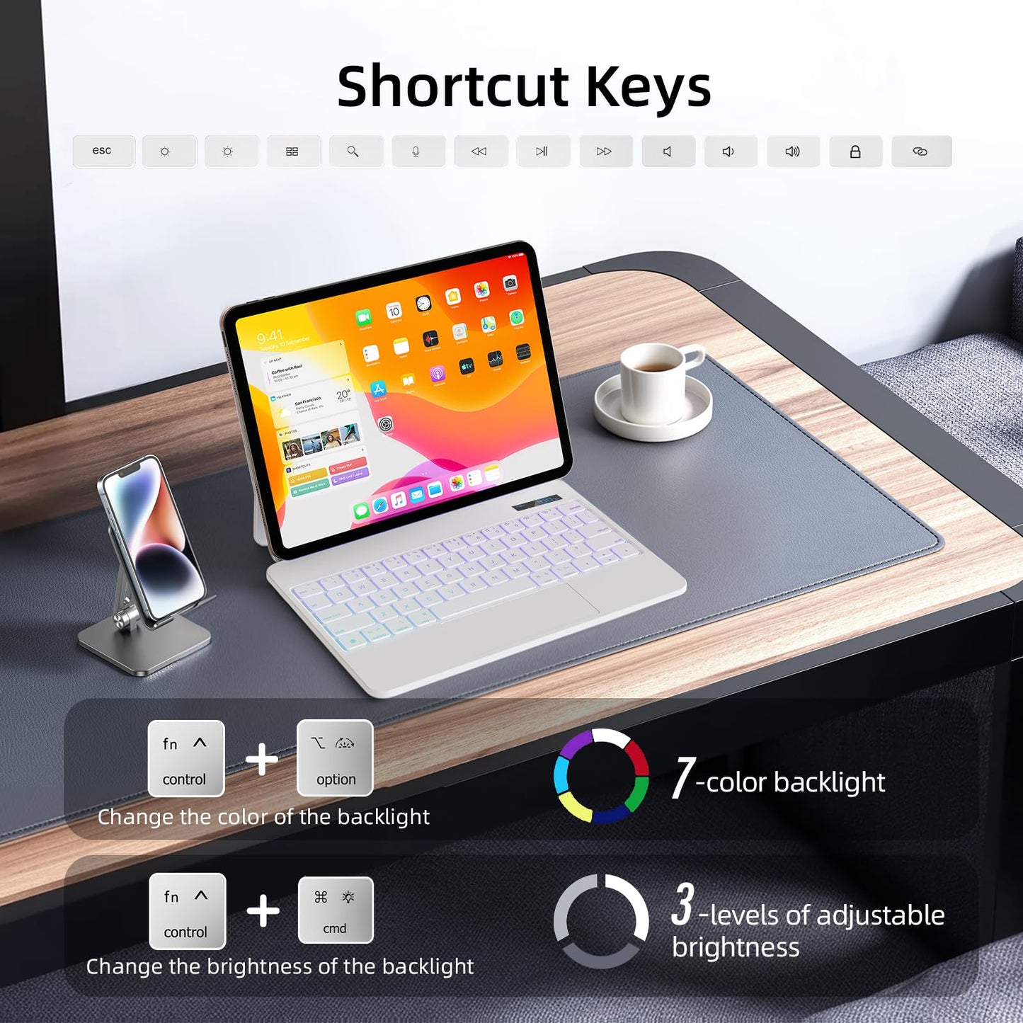 Keyboard Case for iPad Air 11 inch (M3 2025&M2 2024),iPad Air 5th/4th Gen & iPad Pro 11 inch(4th/3rd/2nd/1st Gen) case with Keyboard,Magnetic Attach,Multi-Gesture Trackpad,Backlit,Shortcut Keys,White