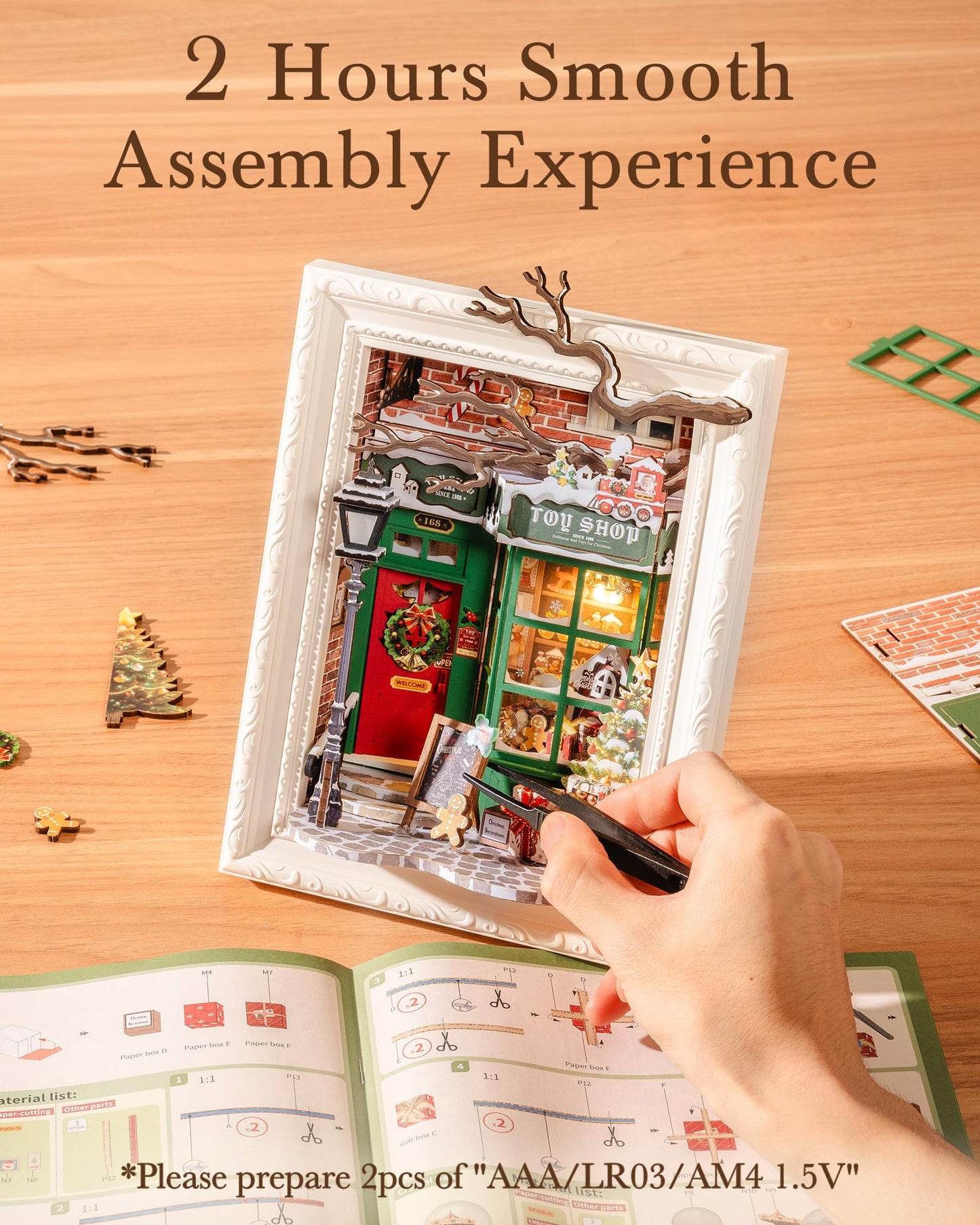 Rolife DIY Miniature House Kit, Mini Wooden Dollhouse Kit for Adults to Build, 3D Shadow Box Frame Home Wall Hanging Decor Diorama Kit, for Girls Women Teens-Santa's Toy Shop