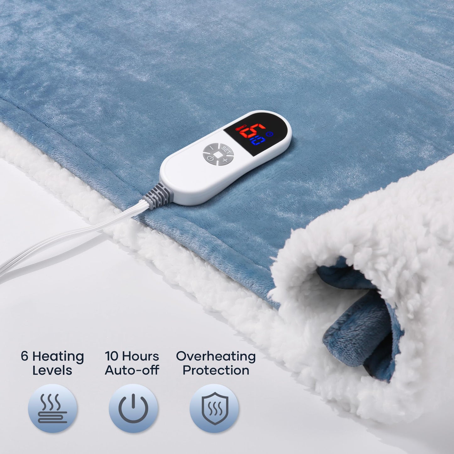Heated Blanket Twin Size 62"x 84", Electric Heated Throw with 6 Heating Levels Fast Heating & Machine Washable, Full Body Warming with Auto-Off Overheating Protection 10H Timer for Home Use Blankets
