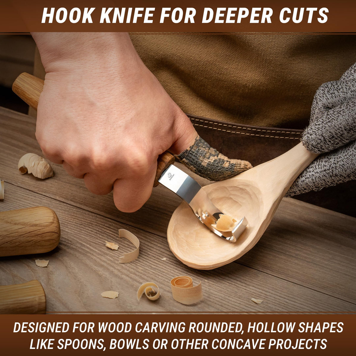 BeaverCraft Wood Carving Knives Kit Spoon Carving Tools S14 - Spoon Hook Knife Wood Carving Chisels Set Bowl Gouge - Whittling Knives Whittling Kit for Beginners - Hobby Knife Set