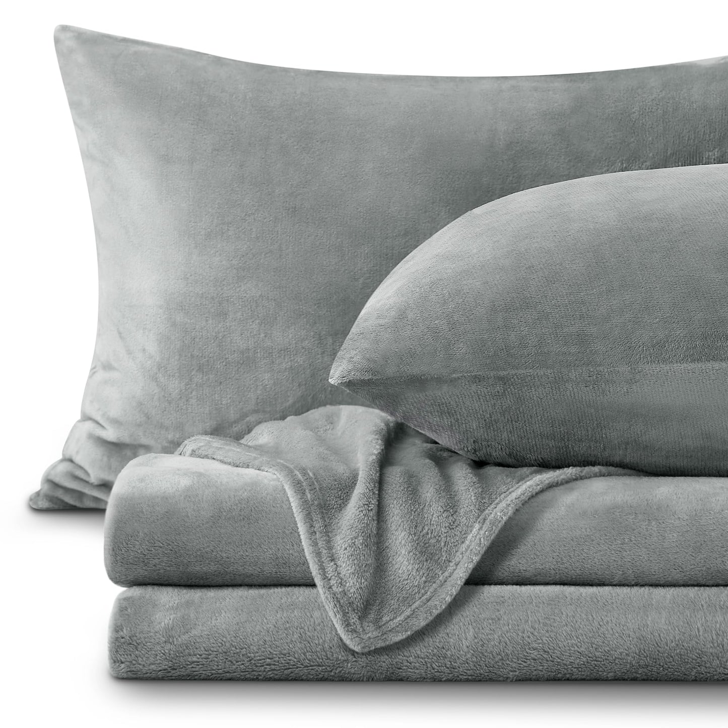 BEDELITE Fleece Sheets Bed Set, Super Soft and Warm Fuzzy Plush Set 4 Piece for Winter Gift & Decor, Includes 1 Deep Pocket Fitted Sheet, 1 Flat Sheet and 2 Pillowcases Queen Size, Grey