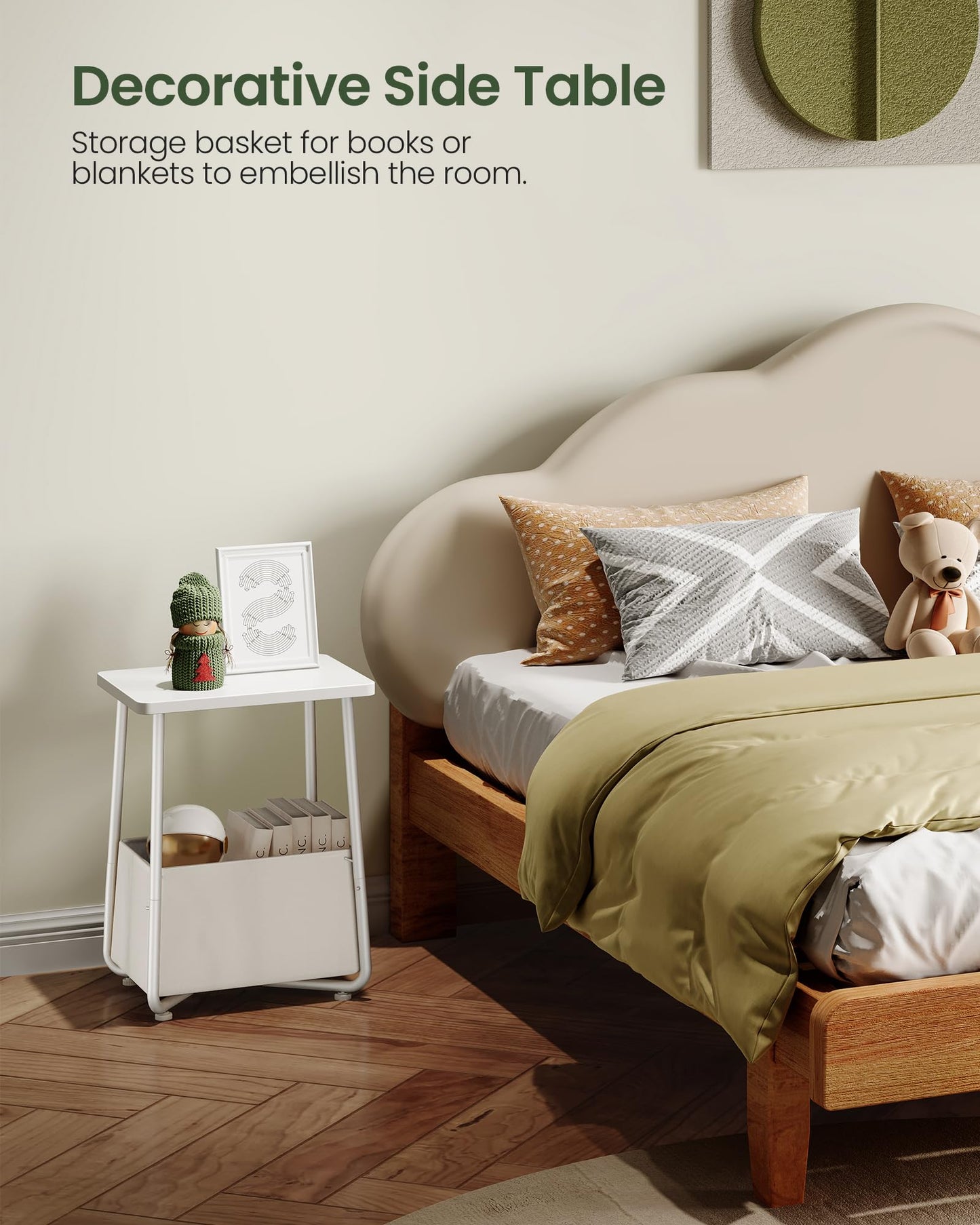 CHOEZON Side Table, Small End Table with Detachable Oxford Fabric Basket, Nightstand for Small Space, End Table, for Nursery, Living Room, Bedroom, White TBZ13WB