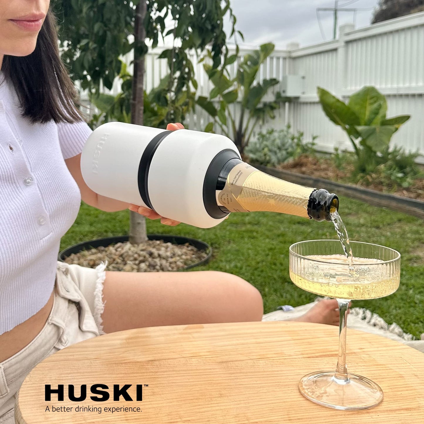 Huski Wine Chiller | Award Winning Iceless Design | Keeps Wine Cold up to 6 Hours | Fits Most 750ml Wine & Some Champagne Bottles | White Stainless Steel Cooler | 0.75L Capacity