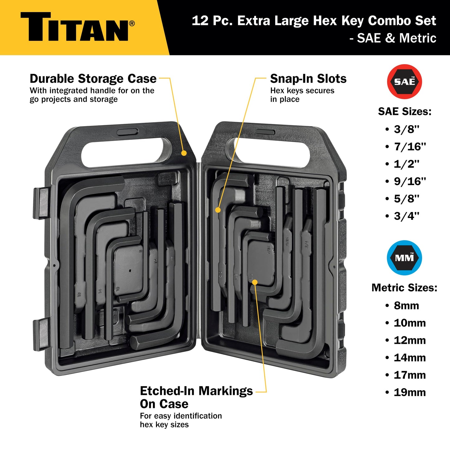Titan Tools - Extra Large HEX Key Combo Set - 12 Piece