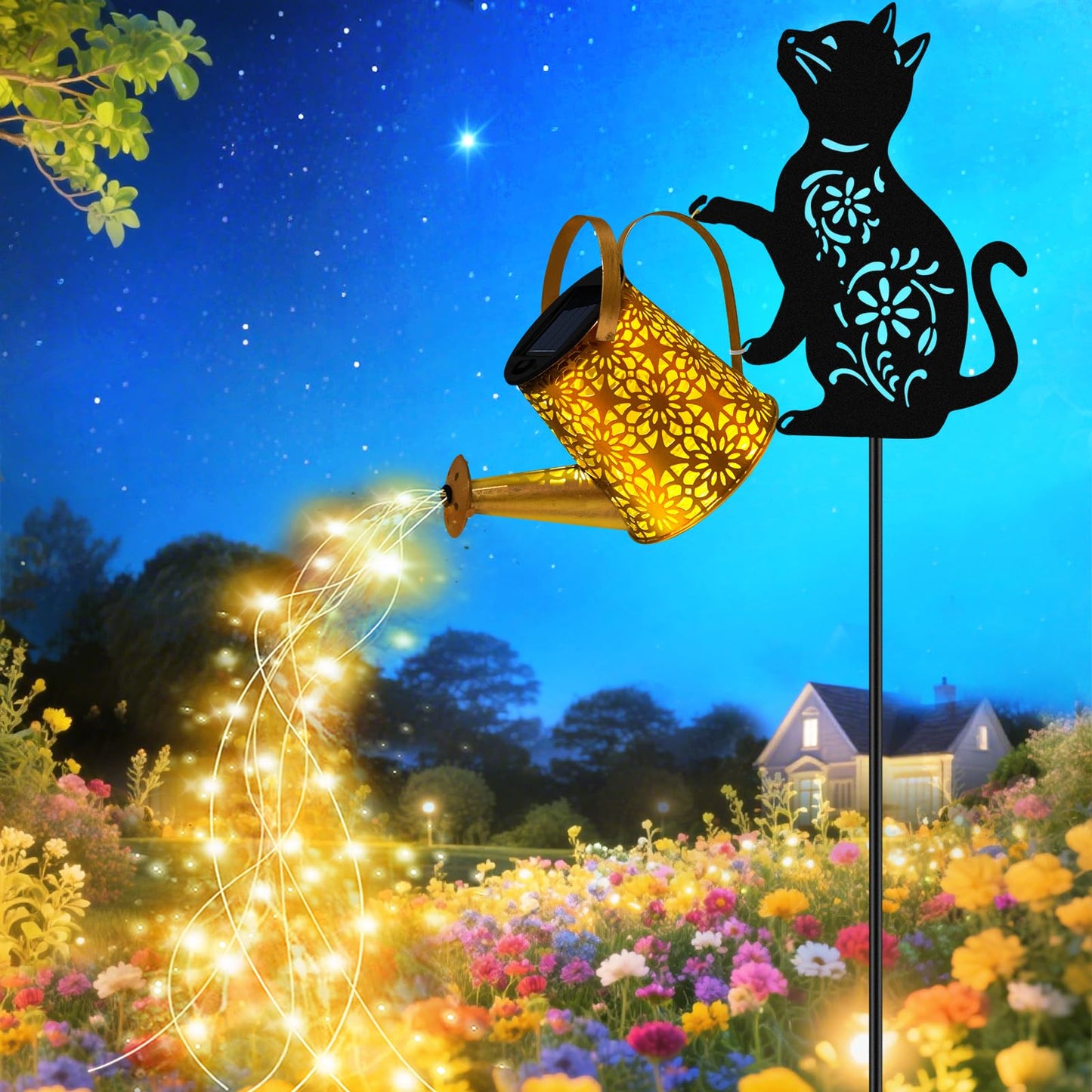 Solar Watering Can Lights, Cat Hanging Lantern Solar Lights Outdoor, Waterproof Garden Decor Outside Patio Yard Pathway Backyard, Gardening Gifts for Mom Grandma Women Birthday Mother's Day