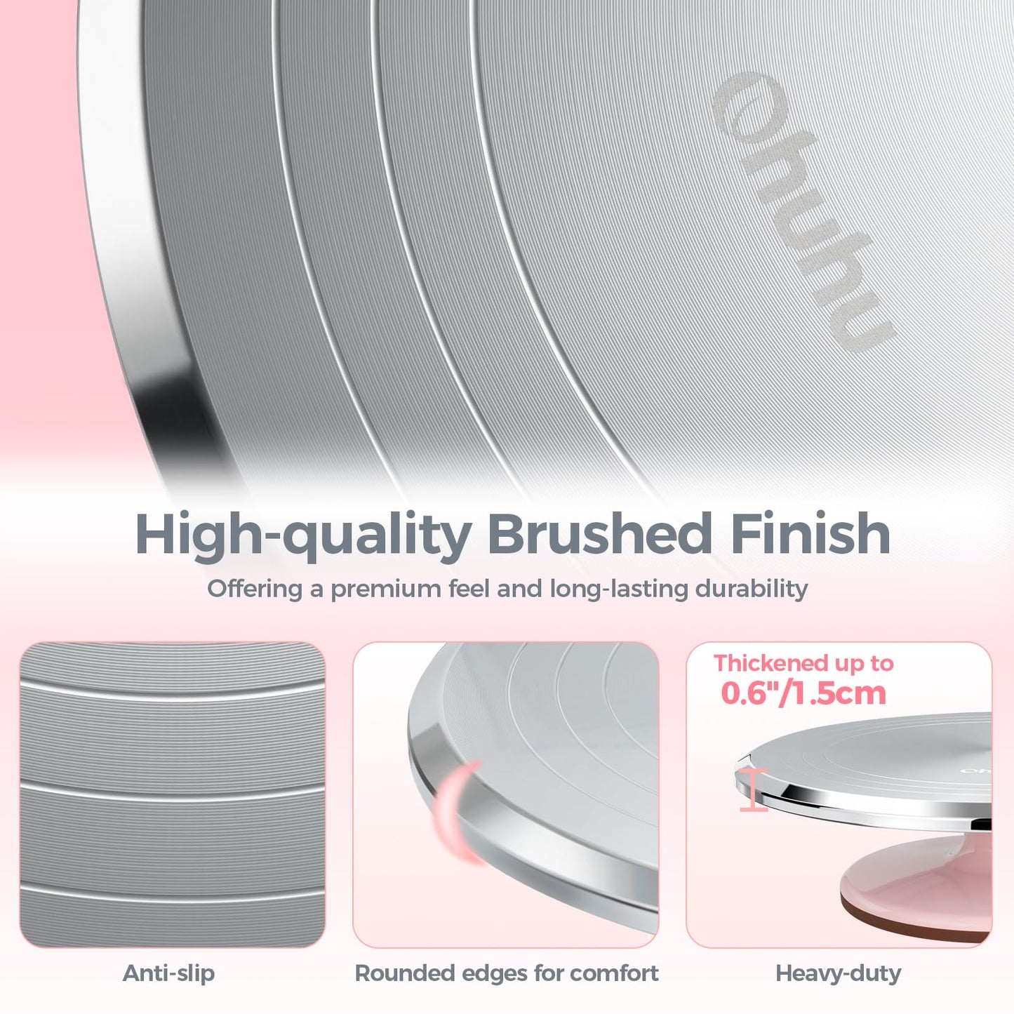 Ohuhu 12 Inch Cake Turntable - 360° Rotating Aluminum Cake Stand Decorating Kit with 2 Icing Spatulas & 3 Smoother Tools, Professional Baking Supplies for Home, Parties, Picnics, Gift for Mother