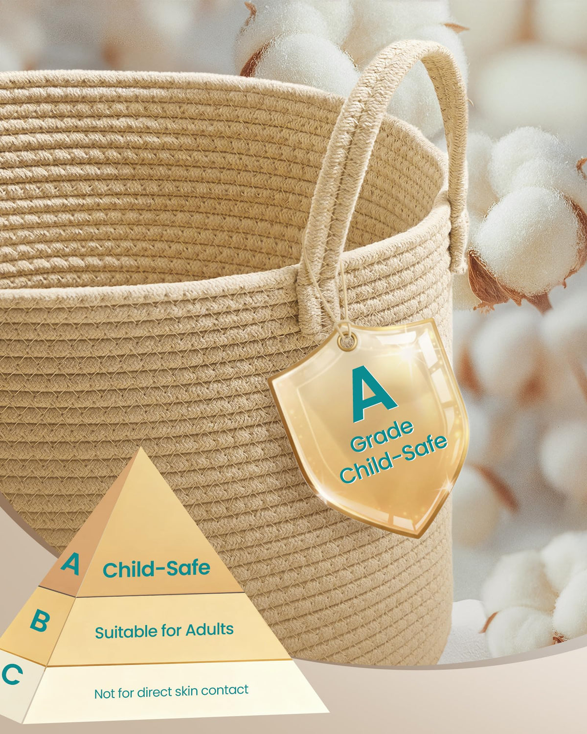 SONGMICS Laundry Hamper, Cotton Rope Laundry Basket with Handles, for Children, Toys, Clothing, Living Room, Bedroom, 60 L, 35 x 35 x 50 cm , Yellowish Brown URLH061KZ01