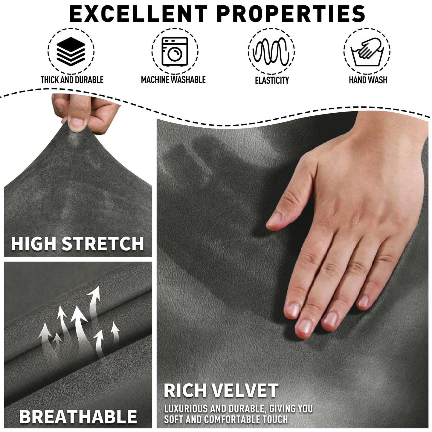 MAXIJIN Velvet 4 Piece Recliner Chair Covers Stretch Plush Sofa Slipcover Recliner Cover Thick Soft Reclining Protector with Side Pocket (1 Seat, Gray)