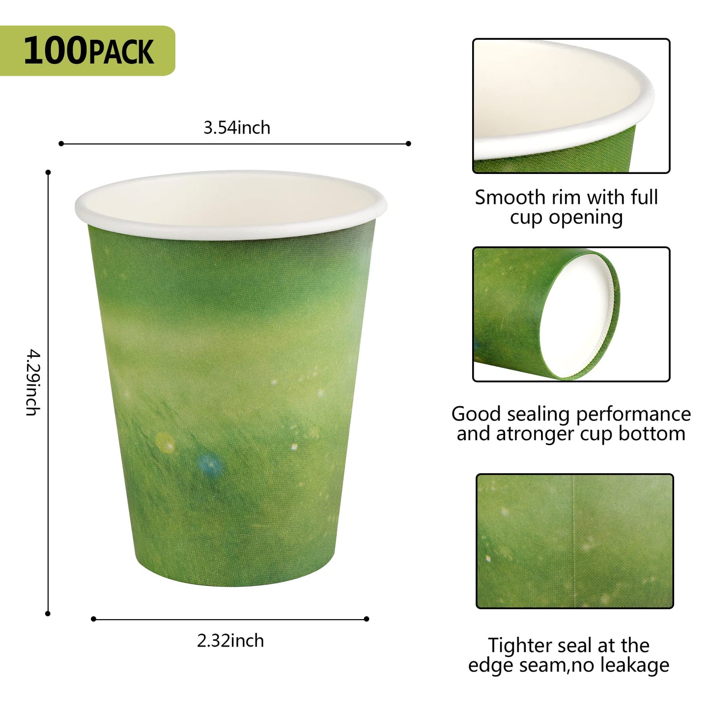 Special Green Grass Design, Paper Hot Cup,Eco-Friendly,100% Blodegradable&Compostable, 50 Count (12 OZ,100Count, No Lids)
