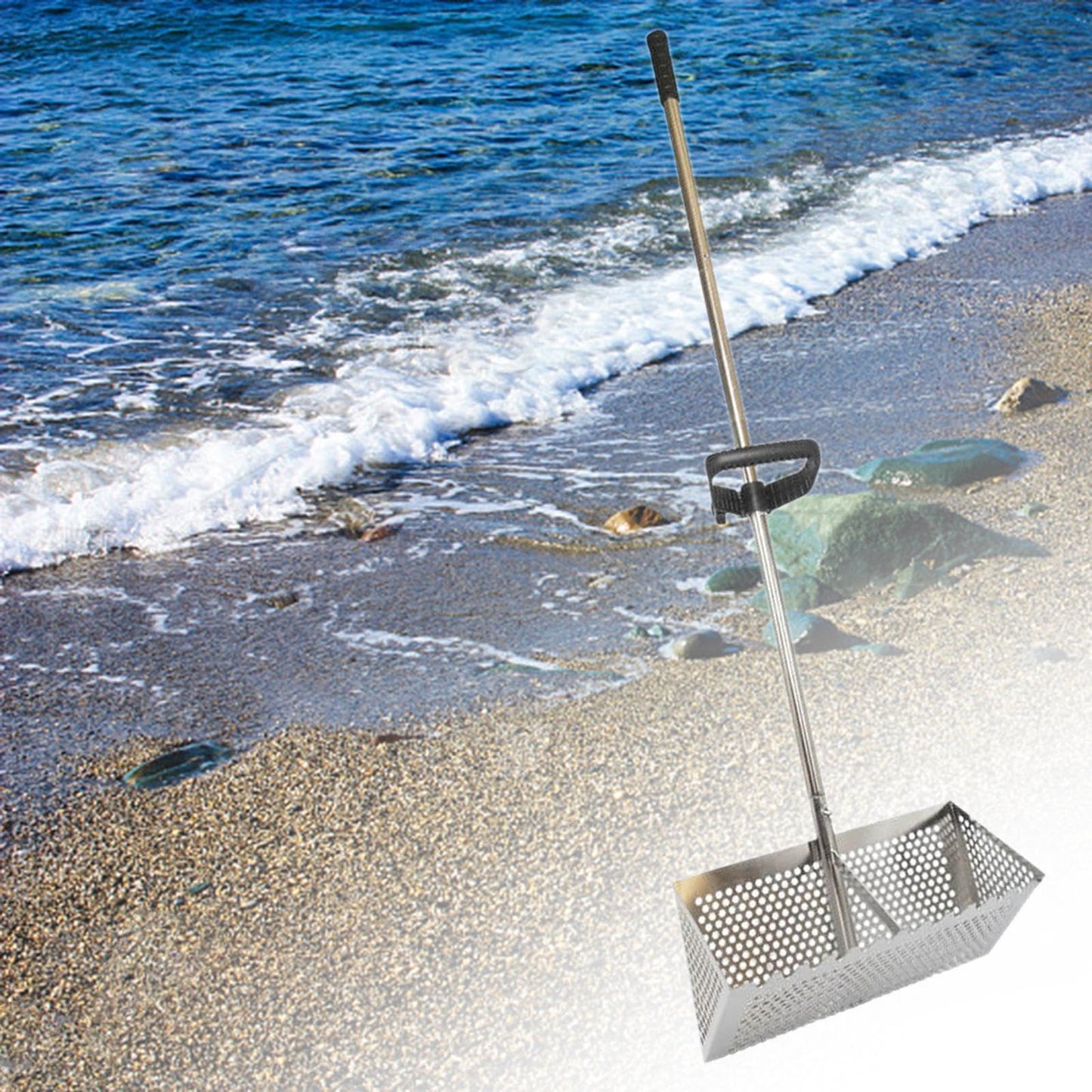 Generic Beach Rake Sand Sifter Handheld Loosening Steel Head Steel Grip 40cmx20cm