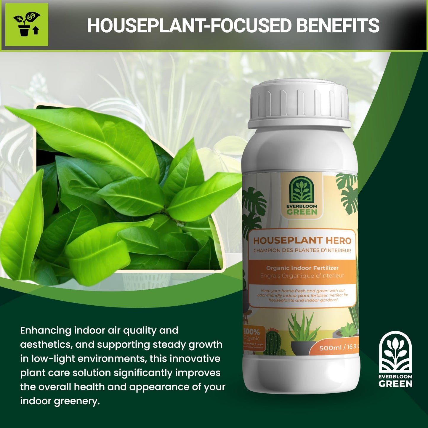 Houseplant Hero - Indoor Organic Liquid Fertilizer - Natural Indoor Plant Food (1L / 33.8oz)