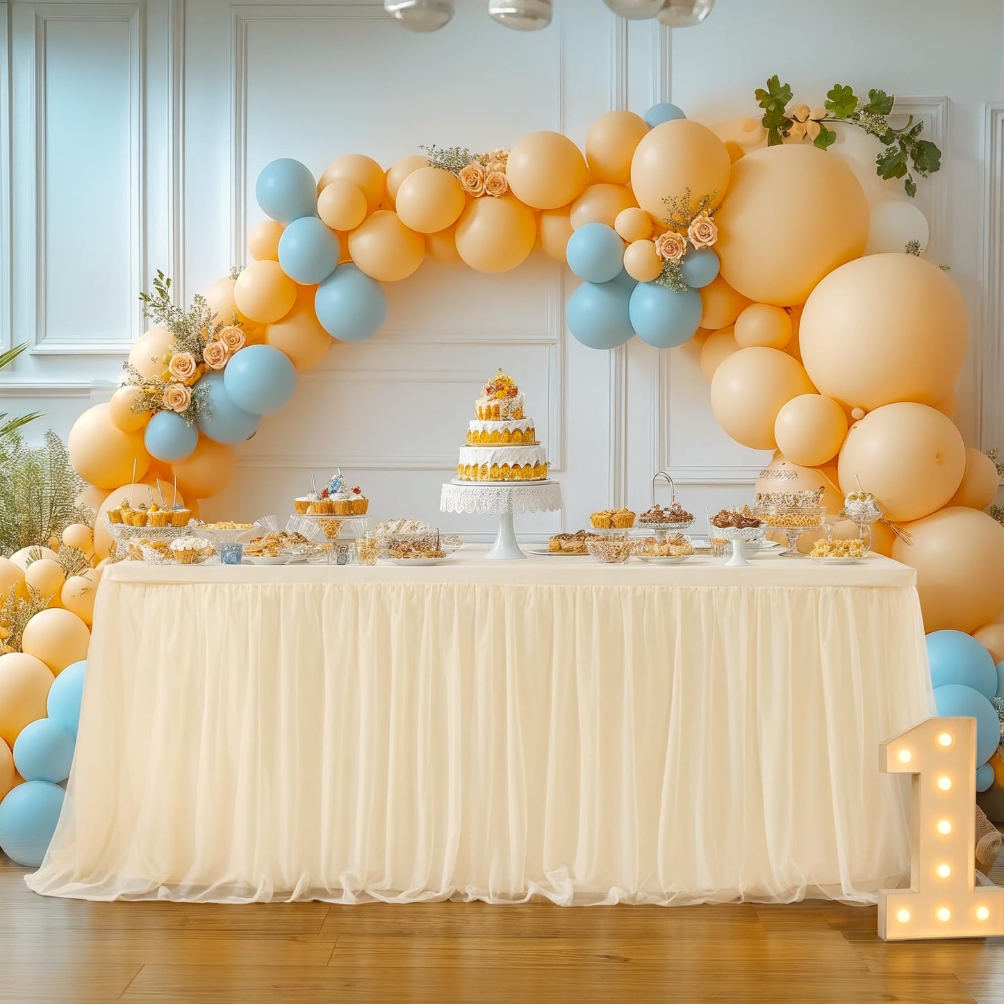 HB HBB MAGIC Champagne Tablecloths 8 Foot Rectangle Tulle Table Skirt Rectangle Tables 8ft Fitted Spandex Tables Covers Banquet Party Wedding Table Cloths 8 Foot