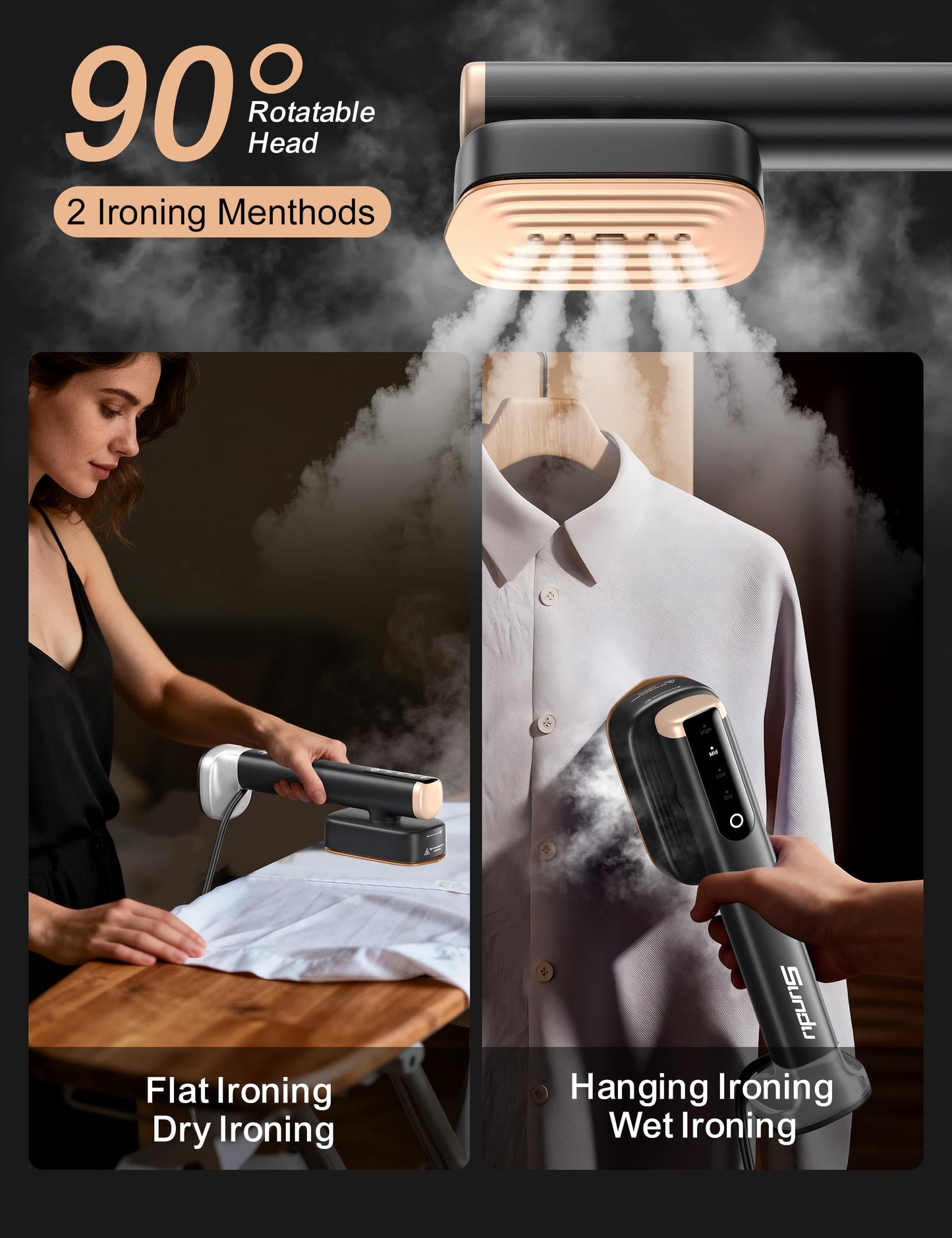 Travel Steamer for Clothes with 2 Water Tanks (180 ml and 100 ml),15s Fast Heat-up,24 g/min Strong Steam Performance, Portable Garment Steamer with Touch Control, LED Display, Steam Iron Bright Black