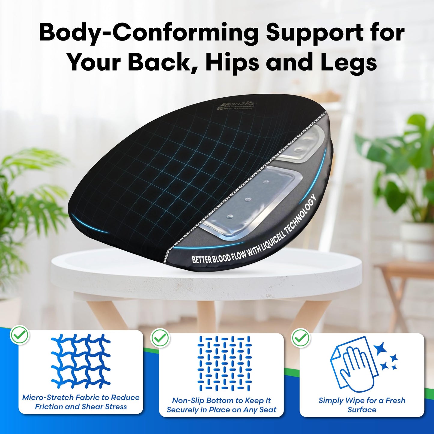 Ergo21 Liquicell Original Seat Cushion - Better Than Gel, Foam, and Air! Liquid-Filled Membranes. Blood Flow Improved by 150%