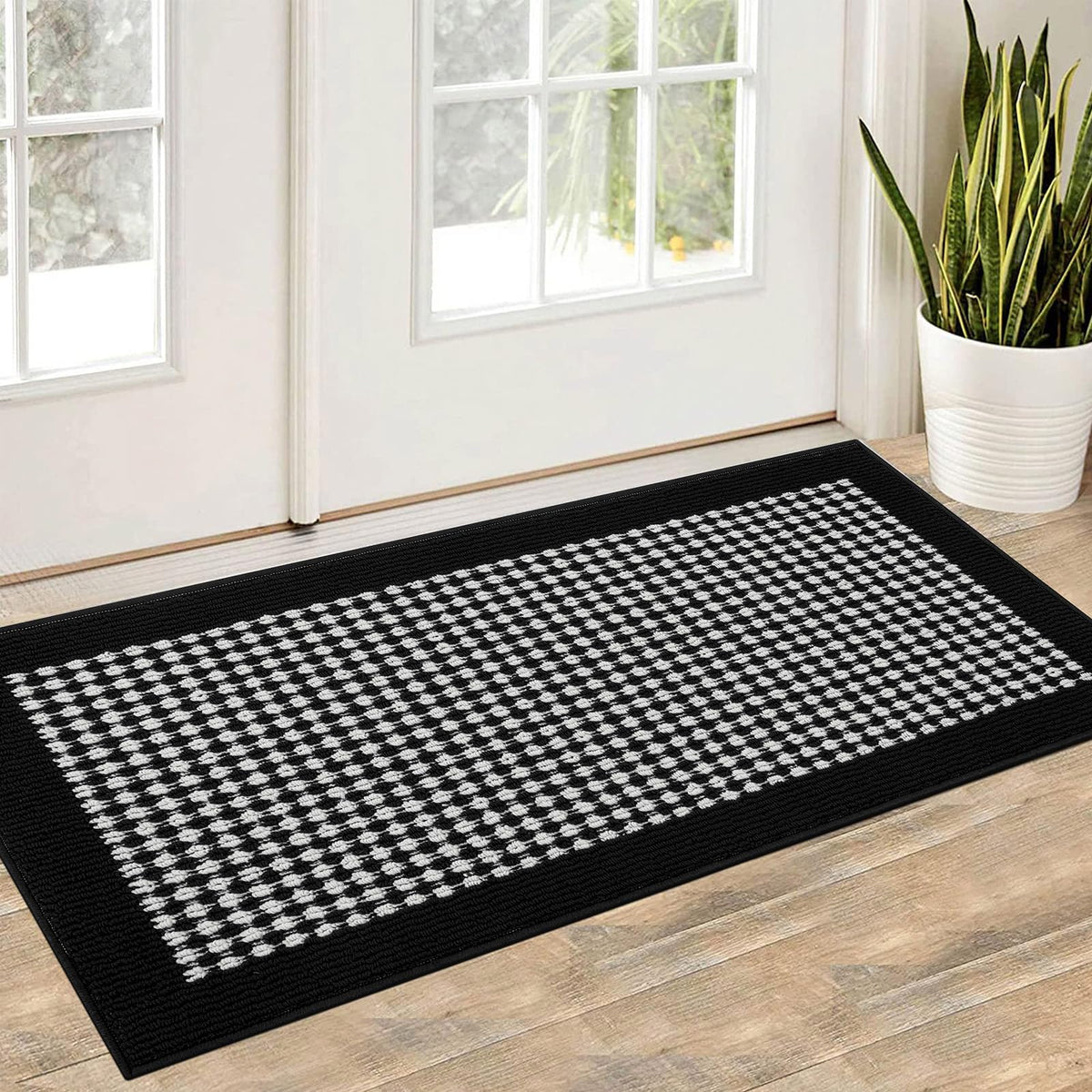 Ileading Kitchen Mat Sets 3 Piece Minimalist 3D Lattice Kitchen Floor Rugs with Non Slip Rubber Backing Machine Washable Farmhouse Runner Rugs for Laundry Hallway Doormat(Black)