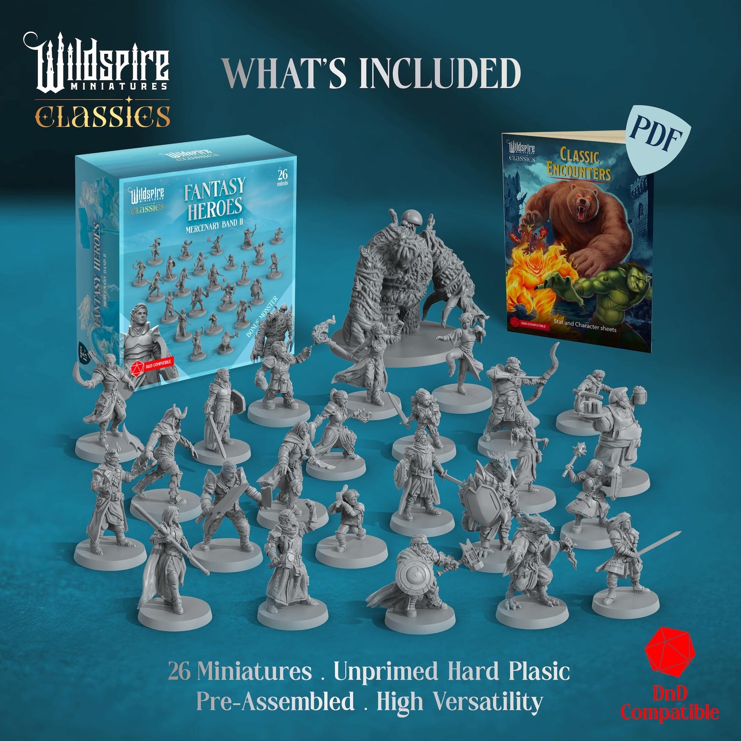 Classic Heroes - Mercenary Band II - 26 Paintable Characters for DND Miniatures Bulk I 28mm Dungeons Dragons D&D Miniatures I DND Minis D&D Figures Dungeons Dragons Figures Pathfinder Compatible