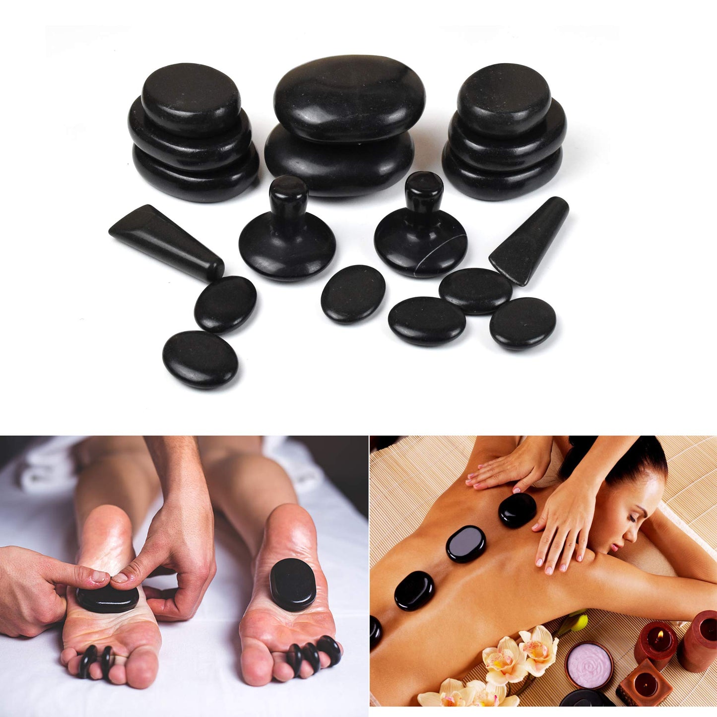 QYLHH 18 Hot Massage Stones Set Natural Basalt Warm Rocks Kit for Home Spa Massager
