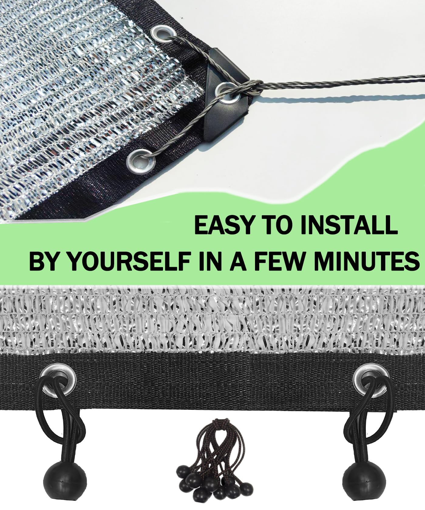 70% Aluminum Shade Cloth 10 FT x 14 FT, Durable Mesh Silver Tarps with Grommets and Ball Bungee,Reflective Sun Shade Net Cover for Pet Shade, Car Cover, Patio Garden, Pergola, Plants Growing, Pools