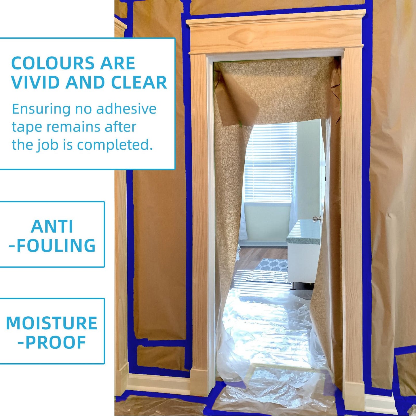 AMOGATO Blue Stucco Tape, 2 Inch x 60 Yards x 2 Roll, UV-Resistant Blue Stucco Tape, Waterproof Polyethylene Masking Tape for Home Renovation, Construction, Surface Protection, Tile Scratch Prevention