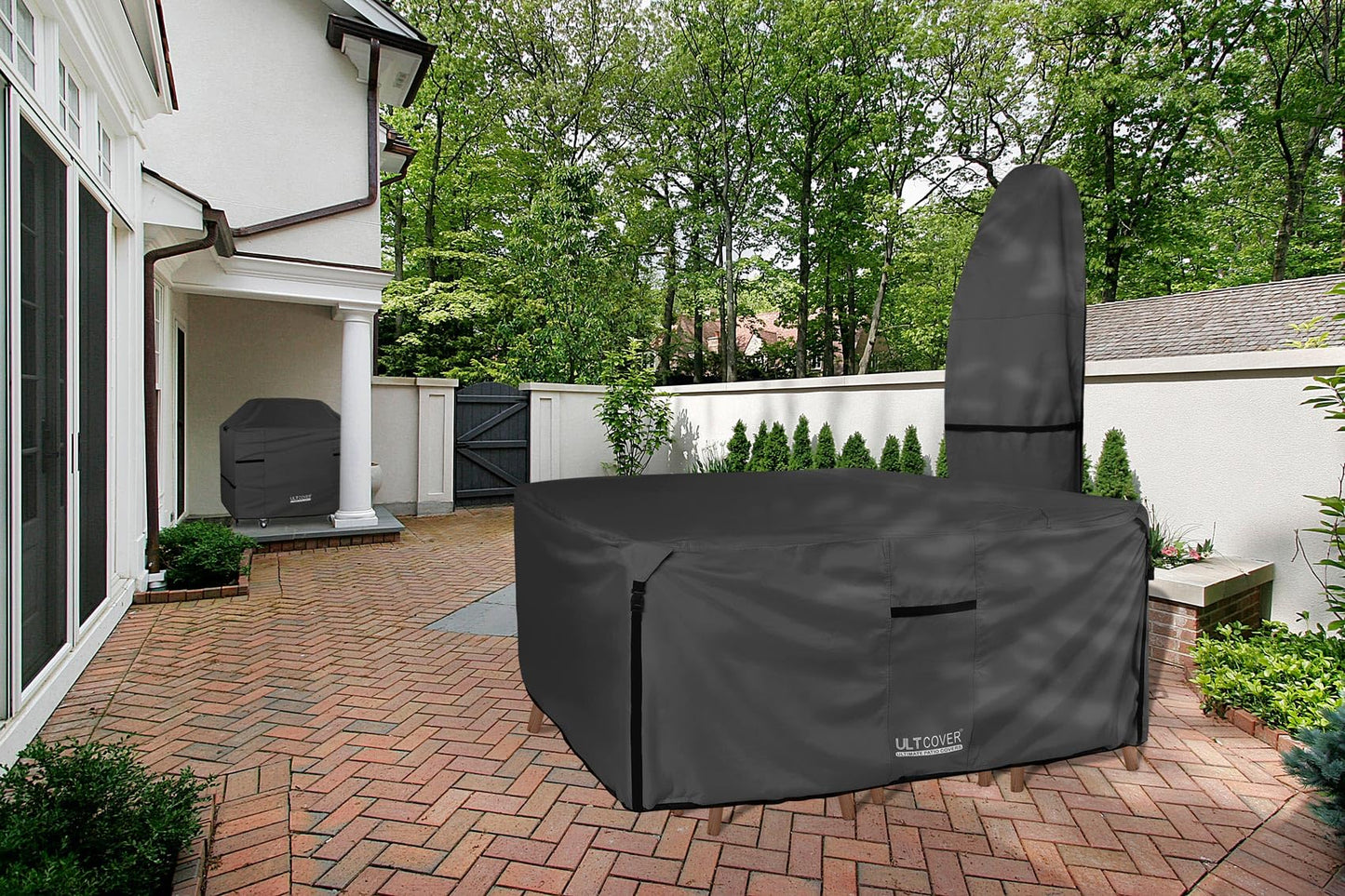 ULTCOVER 600D Tough Canvas Durable Square Patio Table and Chair Cover - Waterproof Outdoor General Purpose Furniture Covers 54 inch, Black