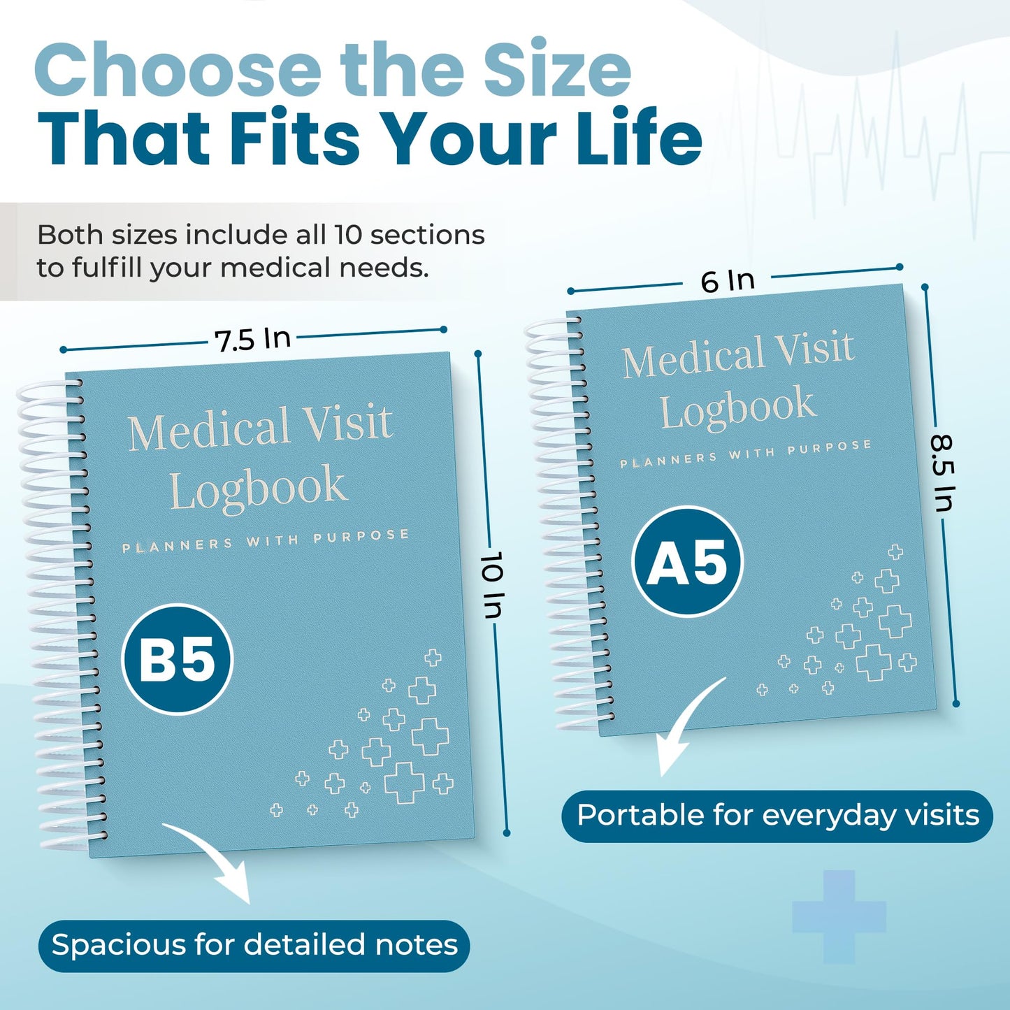 Planners With Purpose B5 Medical Visit Logbook - Large Spiral Bound Medical Planner & Health Journal for Chronic Illness, Doctor Appointments, Symptom Tracking, Medications & Medical History Organizer
