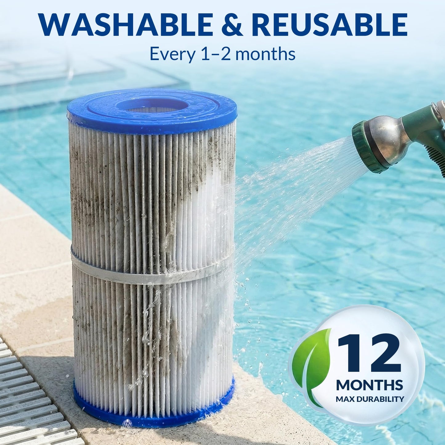 Swimara PRB25-IN Hot Tub Filter Replacement 2-Pack, 25 Sq.Ft Pleated Spa Filter Cartridge – Fits 5×13 Size Unicel C-4326, Filbur FC-2375, Guardian 413-106