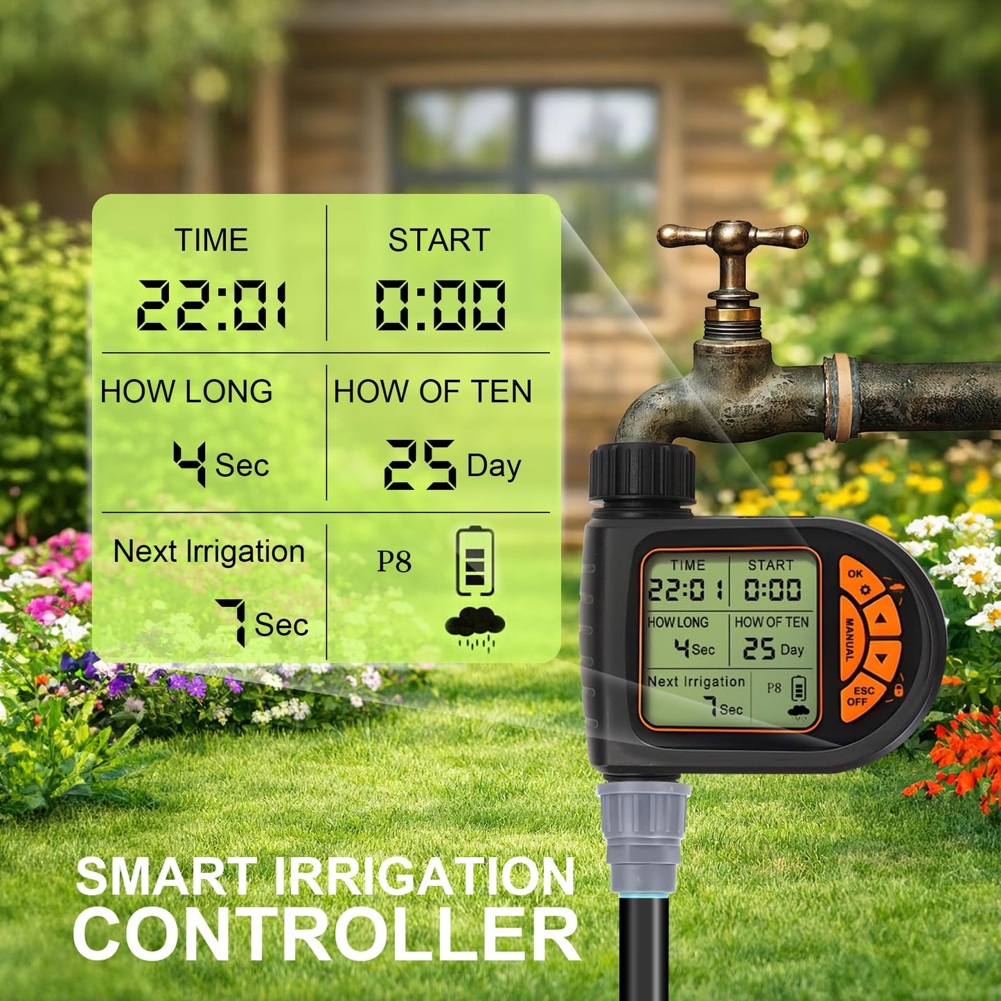 120FT Drip Irrigation System with Water Timer,Automatic Garden Watering Kit with Hose & Adjustable Nozzles, Smart Irrigation System for Greenhouse, Lawn, Yard & Plants
