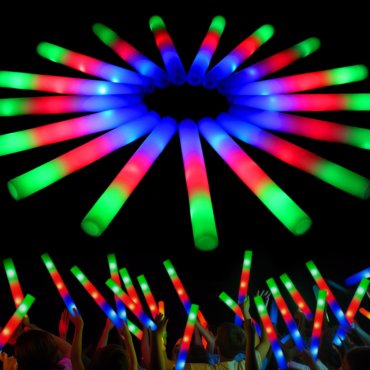 JOYIN 24 PCS Foam Glow Sticks, Foam Light Up Wands with 3 Modes Color Flashing, Glow Sticks Bulk Party Pack for Wedding, Concert, Camping, Party Favors