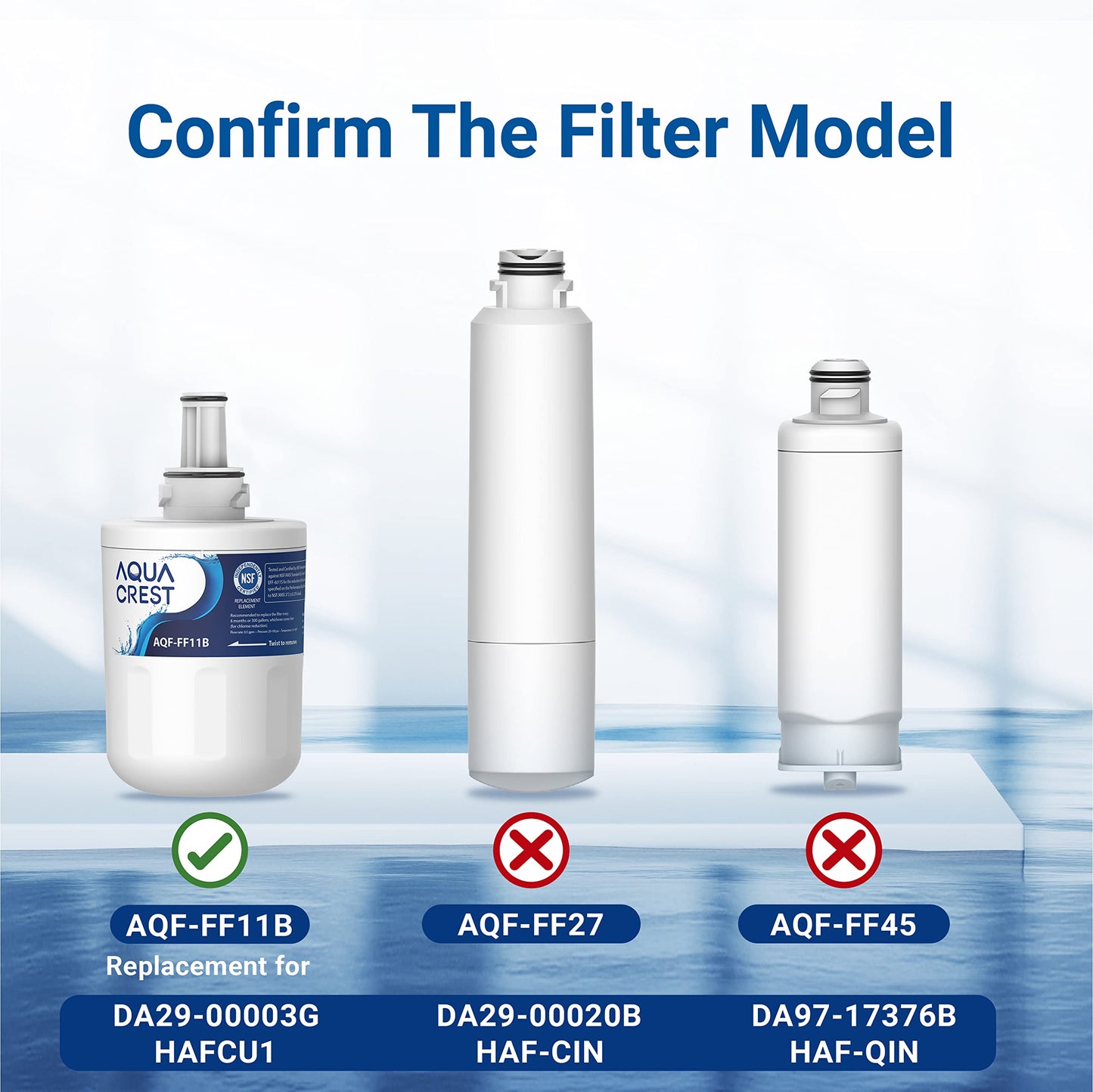 AQUA CREST AQF-FF11B Refrigerator Water Filter, Replacement for Samsung® DA29-00003G, DA29-00003B, DA29-00003A, Aqua-Pure Plus, HAFCU1, RFG237AARS, FMS-1, RS22HDHPNSR, RSG257AARS, WSS-1, 3 Pack