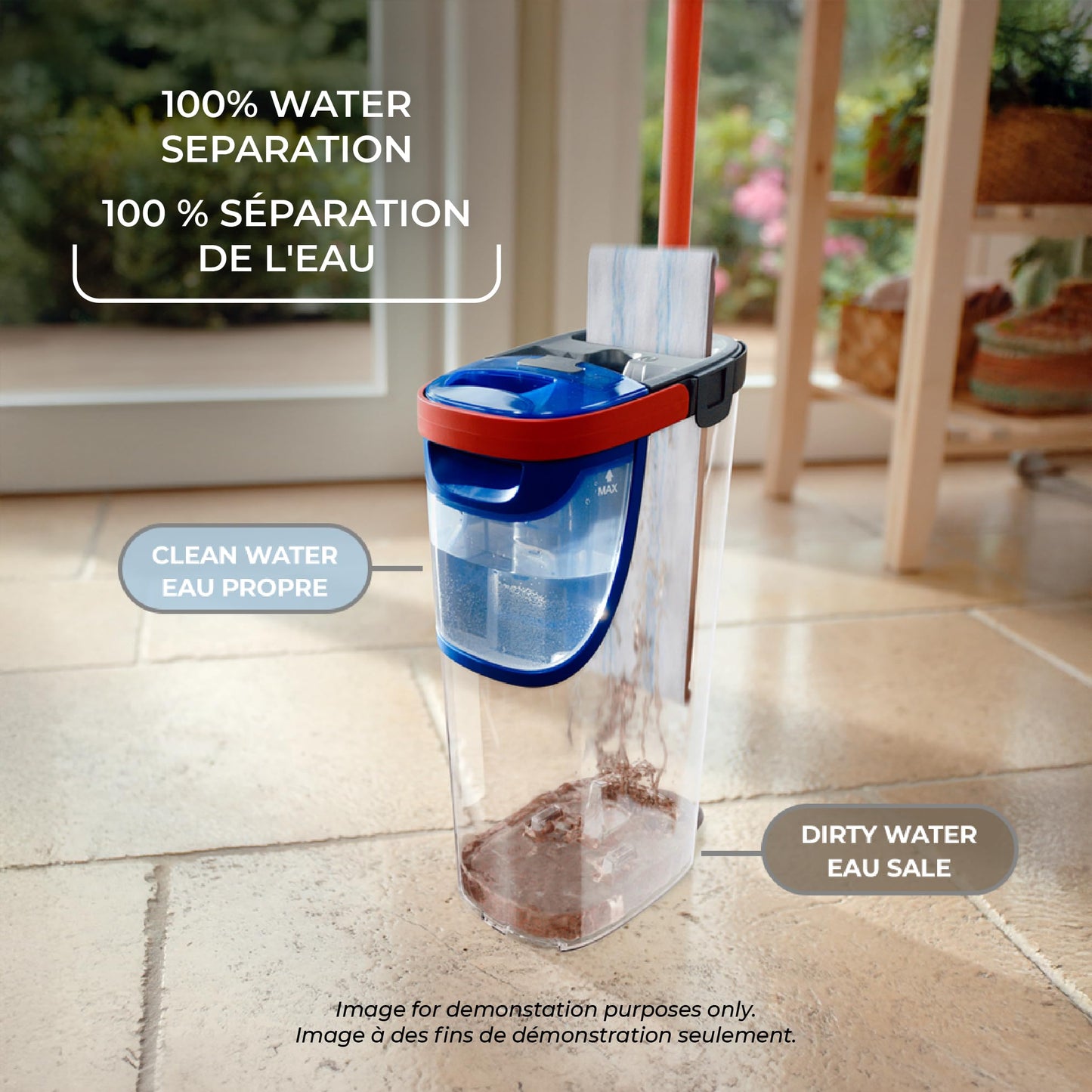 Vileda H2prO Flat Mop and Bucket Set | 100% Clean & Dirty Water Separation | Wall Mop, Baseboard Cleaning Tool | Machine Washable Reusable Microfiber Mop Head | Safe on All Floor Types