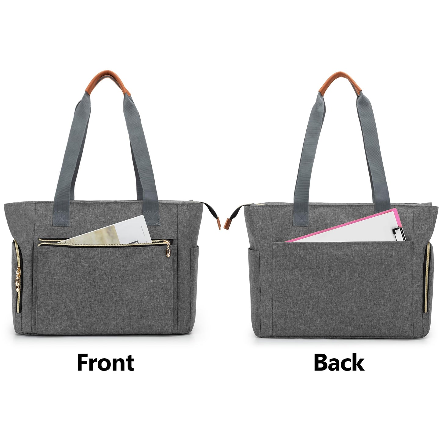 CURMIO Teacher Tote Bag for Women, Portable Teacher Work Bag with Padded Sleeve and Compartments for Laptop, School Supplies, Ideal Gifts for Teachers, Gray, Bag Only